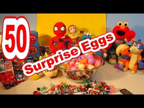 50 Surprise Egg Unboxing with Lightning McQueen Pixar Cars Cars2, Dora, Thomas Train and Doc McStuff