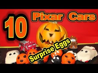 Pixar Cars Halloween Party in Radiator Springs with Play Doh Surprise Pumpkin Eggs and Lightning McQ