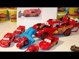 Pixar Cars Lightning McQueen with Play Doh Pavement Scraping Blade made from Play Doh