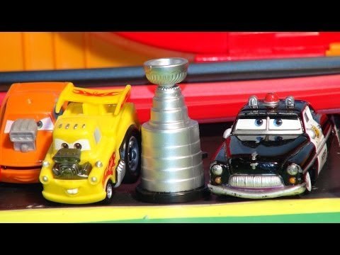 Pixar Cars Lightning McQueen, Riplash Racers with Funny Car Mater and Snot Rod in a Championship Cup