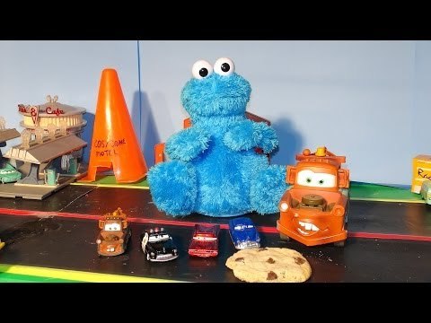 Cookie Monster Count'n Crunch goes on March break in Pixar Cars Radiator Springs, and meets Spy Mate