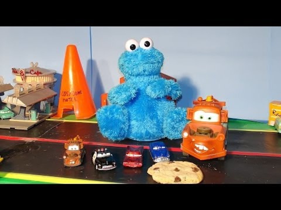 Cookie Monster Count'n Crunch goes on March break in Pixar Cars Radiator Springs, and meets Spy Mate