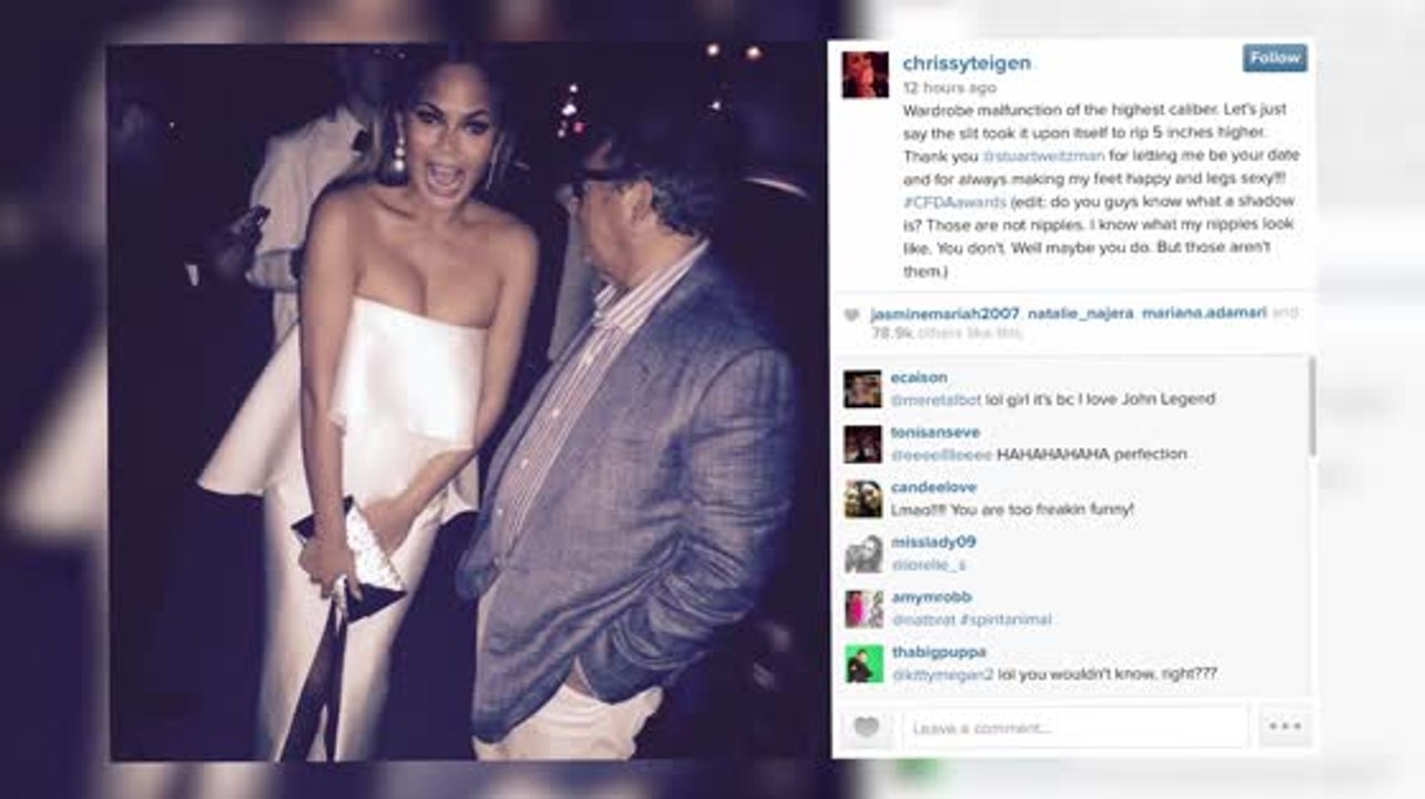 Chrissy Teigen Suffers A Wardrobe Malfunction At The CFDA Fashion Awards