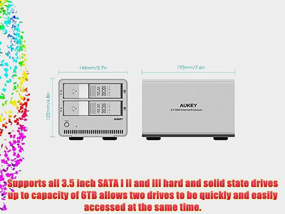 Aukey SuperSpeed Aluminum Dual Bay USB 3.0 to 3.5 SATA Hard Drive Docking Station HDD Enclosure