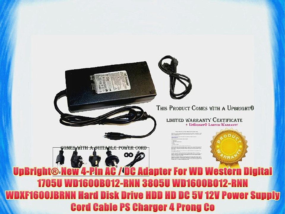 UpBright? New 4-Pin AC / DC Adapter For WD Western Digital 1705U WD1600B012-RNN 3805U WD1600BO12-RNN