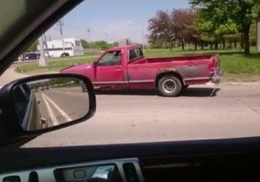 Man Drives Truck With Blown Out Tire