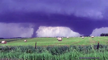 DOUBLE Rare Twin Tornadoes and Lightning near Pilger, NE