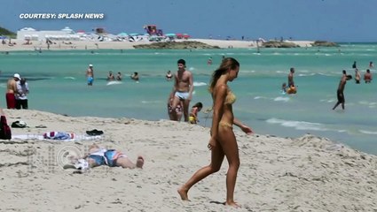 Italian Model Alessia Tedeschi SPOTTED IN GOLDEN SWIMSUIT At Miami Beach!