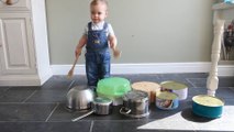 Toddler Drummer - A 1 yr old drums on kitchen pans - stop motion