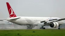 Turkish Airlines Boeing 777-300 bad weather Landing - Dual perspective (HD)
