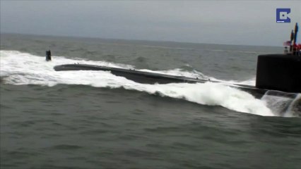 Des dauphins saluent un nouveau sous-marin nucléaire