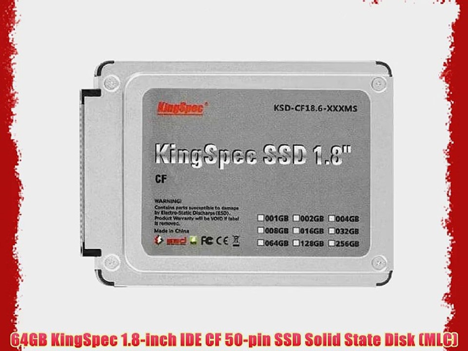 64GB KingSpec 1.8-inch IDE CF 50-pin SSD Solid State Disk (MLC)