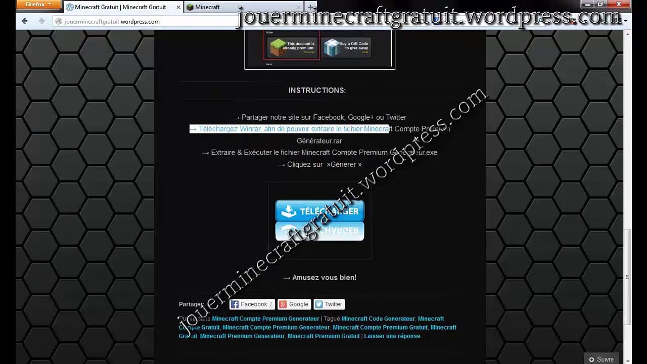 Comment avoir Minecraft Gratuit - Minecraft Compte Premium Generateur