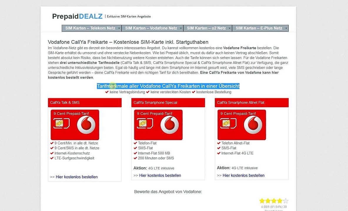 Vodafone CallYa Freikarte - 100% gratis