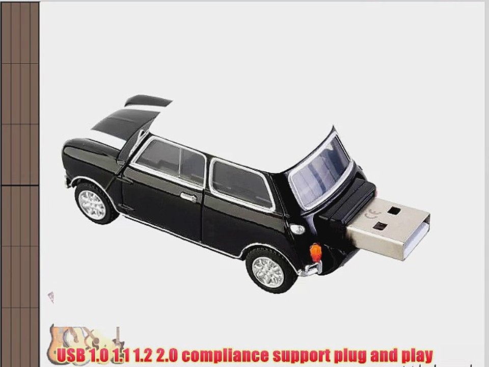 Mini Cooper USB Flash Drive 8GB - Black with Bonnet Stripes