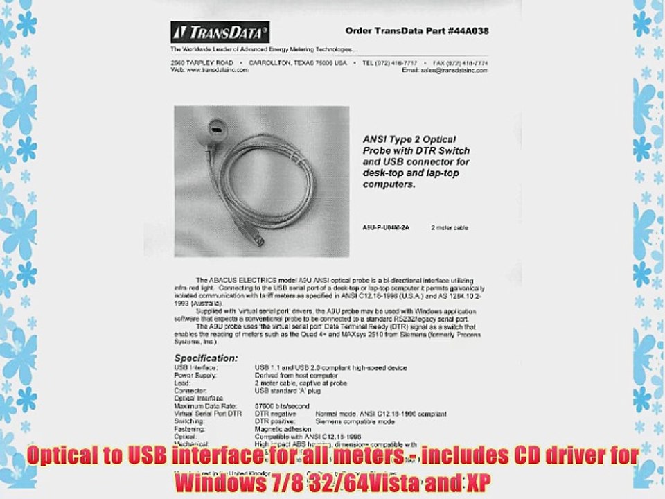 Abacus Electrics A9U-P-U04M-2A USB Watthour Meter Probe