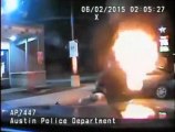 Austin Officers Thrown Back from Exploding Car - Suspect Gets Back In Burning Car!