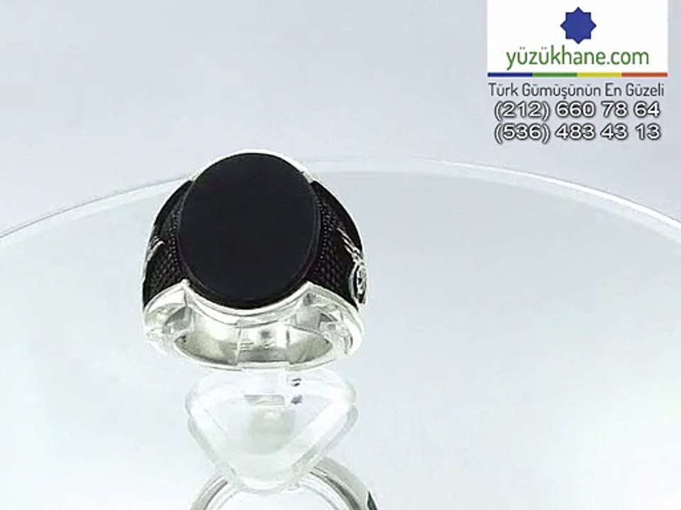 Siyah Oniks Taşlı, Osmanlı Tuğralı Modern Yüzük