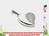 KOOTION Crystal Asymmetric Heart Shape Jewelry USB Flash Memorry Drive with Necklace-Silver