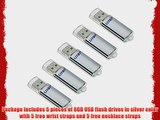 Litop Pack of 5 Silver Color 8GB Metal Body USB Flash Drive USB 2.0 Memory Disk Multipack with