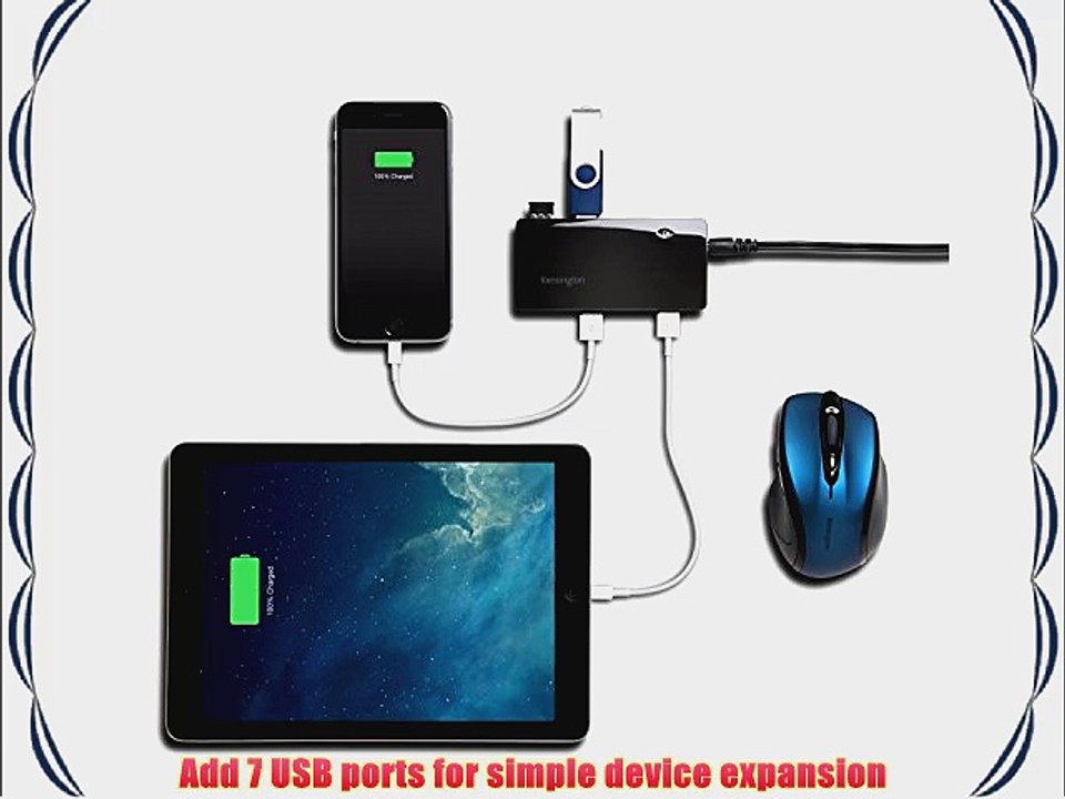 Kensington UH7000C 7 Port Powered USB Hub 3.0 with 20W/4Amp Charging Adapter (K33980AM)