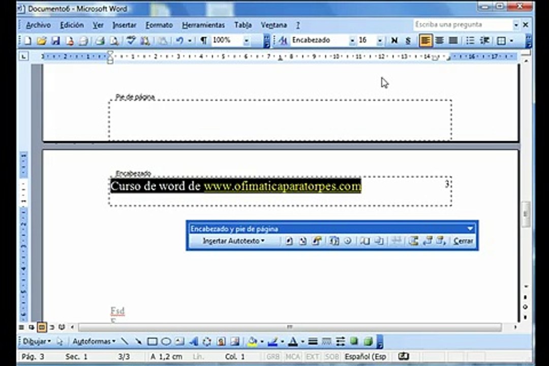 Word 2003 Básico: Encabezado y pie de página - www.ofimaticaparatorpes.com