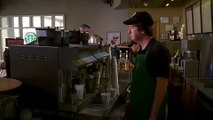 Stevie Janowski working at Starbucks needs a break