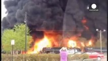 Derailed US train bursts into flames in Virginia