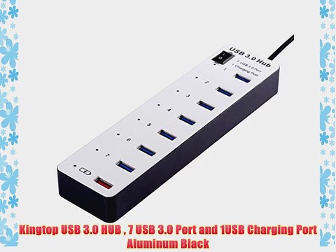 Kingtop USB 3.0 HUB 7 USB 3.0 Port and 1USB Charging Port Aluminum Black