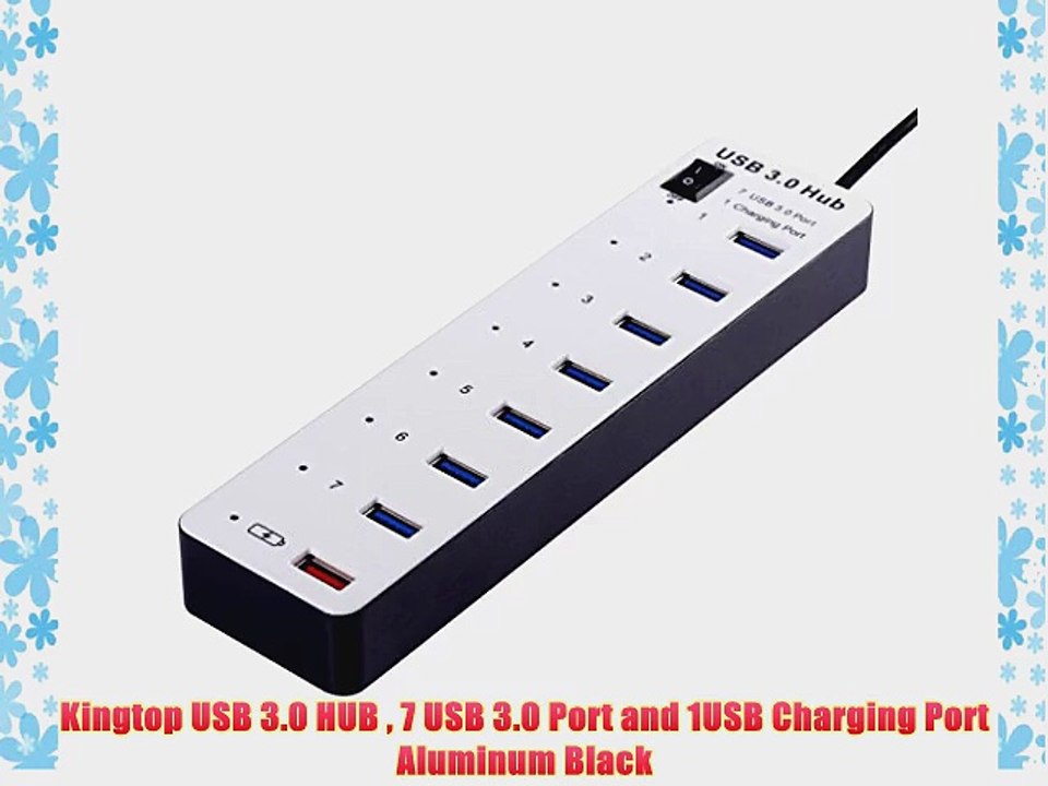 Kingtop USB 3.0 HUB  7 USB 3.0 Port and 1USB Charging Port Aluminum Black