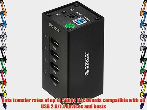 ORICO 4-Port Aluminum Hub with 12V 2.5A Power Adapter and 3.3-Feet USB3 Cable for Mac Linux