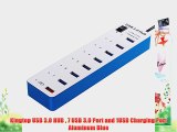 Kingtop USB 3.0 HUB  7 USB 3.0 Port and 1USB Charging Port Aluminum Blue
