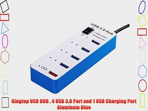 Kingtop USB HUB 4 USB 3.0 Port and 1 USB Charging Port Aluminum Blue