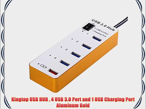 Kingtop USB HUB 4 USB 3.0 Port and 1 USB Charging Port Aluminum Gold