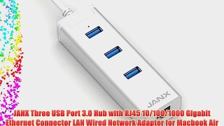 JANX Three USB Port 3.0 Hub with RJ45 10/100/1000 Gigabit Ethernet Connector LAN Wired Network
