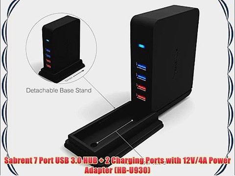 Sabrent 7 Port USB 3.0 HUB 2 Charging Ports with 12V/4A Power Adapter (HB-U930)