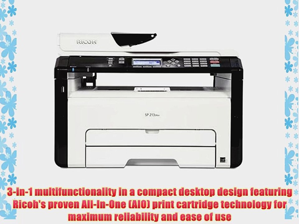 Ricoh SP 213SNw 3-In-1 Monochrome Multifunction Wireless Laser Printer 23ppm Black/White 600x600/1200x600
