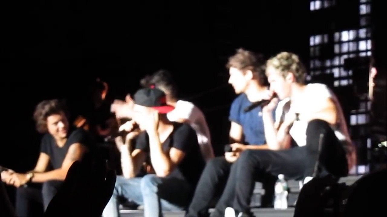 One direction- Last first kiss. Niall and Louis changing the lyrics