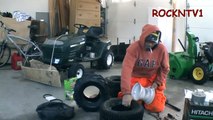 Change a Tire by Hand garden tractor or lawn mower and Yard tools with tires