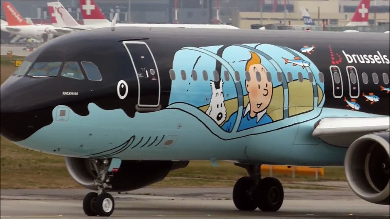 [FullHD] *AMAZING LIVERY* Brussels "Tintin" Airbus A320 landing & takeoff at Geneva/GVA/LSGG