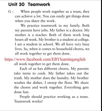 Listening Practice Through Dictation 1 - Unit 30 Teamwork (Repeat 10 times)