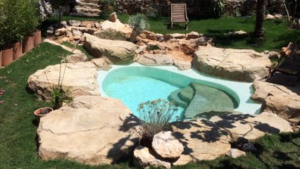 Décors faux rochers piscine paysagée