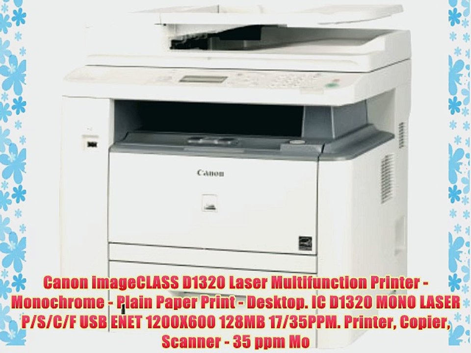 Canon imageCLASS D1320 Laser Multifunction Printer - Monochrome - Plain Paper Print - Desktop.