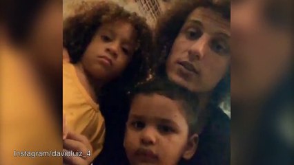 David Luiz hangs out with mini David Luis and Thiago Silva