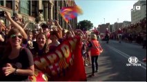 احتفال النادي الكتالوني بدوري الابطال في برشلونة