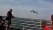 Man Vs Seagull showdown. Evil intimidating Seagull hovers beside ferry Dover to Calais.