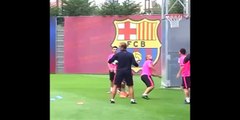 Lionel Messi scores a basket with his head during a game  - Faster - HD