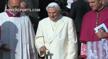 Pope Emeritus Benedict XVI arrives at the Meeting with the Elderly