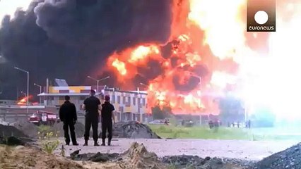 Huge blaze rages at a fuel depot in Ukraine