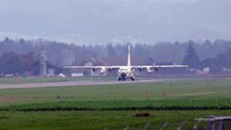 HEAVY Take Off Lockheed C-130 Hercules at Airport Bern-Belp  - Prop Vortices
